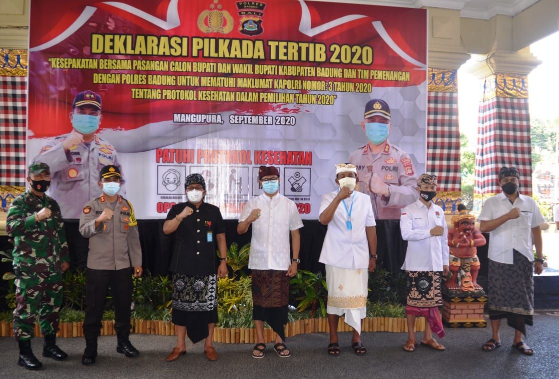 podiumnews.com-Pjs. Bupati Hadiri Deklarasi Pilkada Badung Tertib 2020